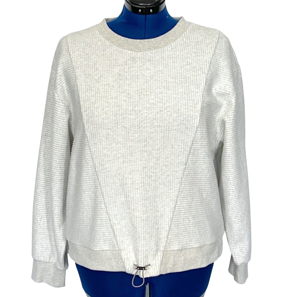 Varley Arleta Pullover Sweatshirt XL Light Gray Ribbed Panelled Toggle‎ Hem